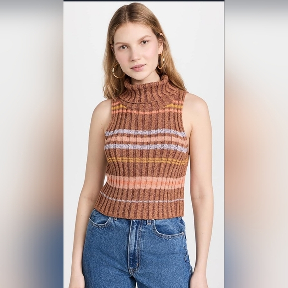 NWT Free People Ribbed Knit Cropped Turtleneck Sweater Tank Edith Vest Sz Large - Picture 16 of 16